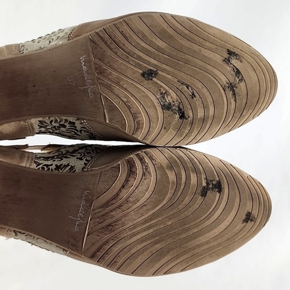 Maciejka Women's Leather Heeled Taupe Cream Floral Print Shoes Block Heel Sz 37 - Picture 14 of 16